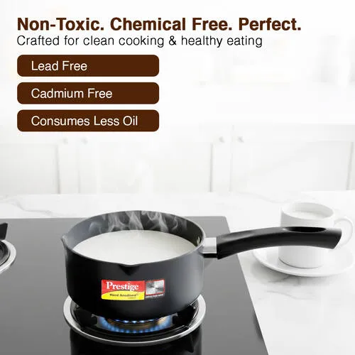 Prestige Hard Anodised Plus Gas and Induction Compatible Milk Pan with Glass Lid, 16cm, 1.5 L (Black) - Detail View
